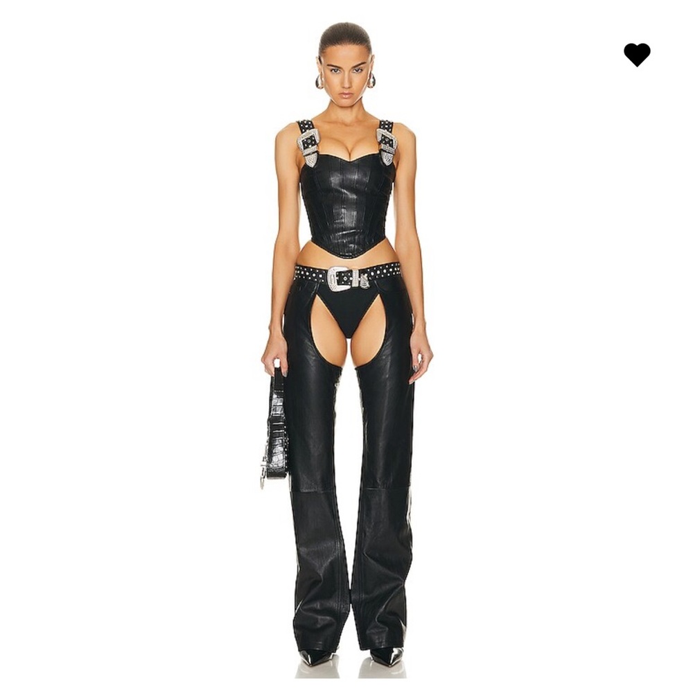 Moschino Leather Chap Pants with Crystal Belt